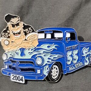 Vtg 2004 Elvis Hot Rod Little League Large Lapel Pin